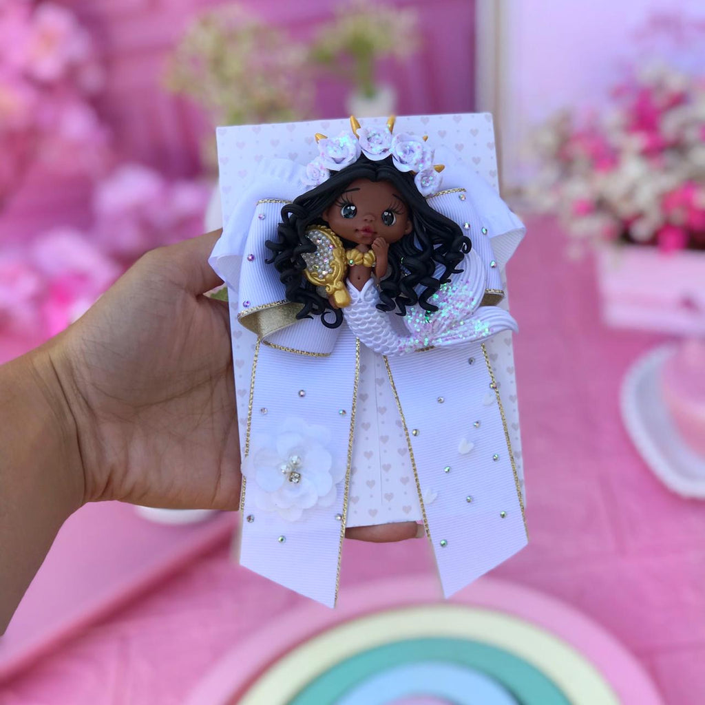 White mermaid hair bow