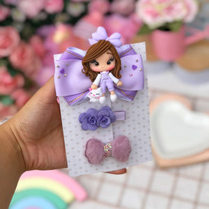 Purple hair-bow set with kitty