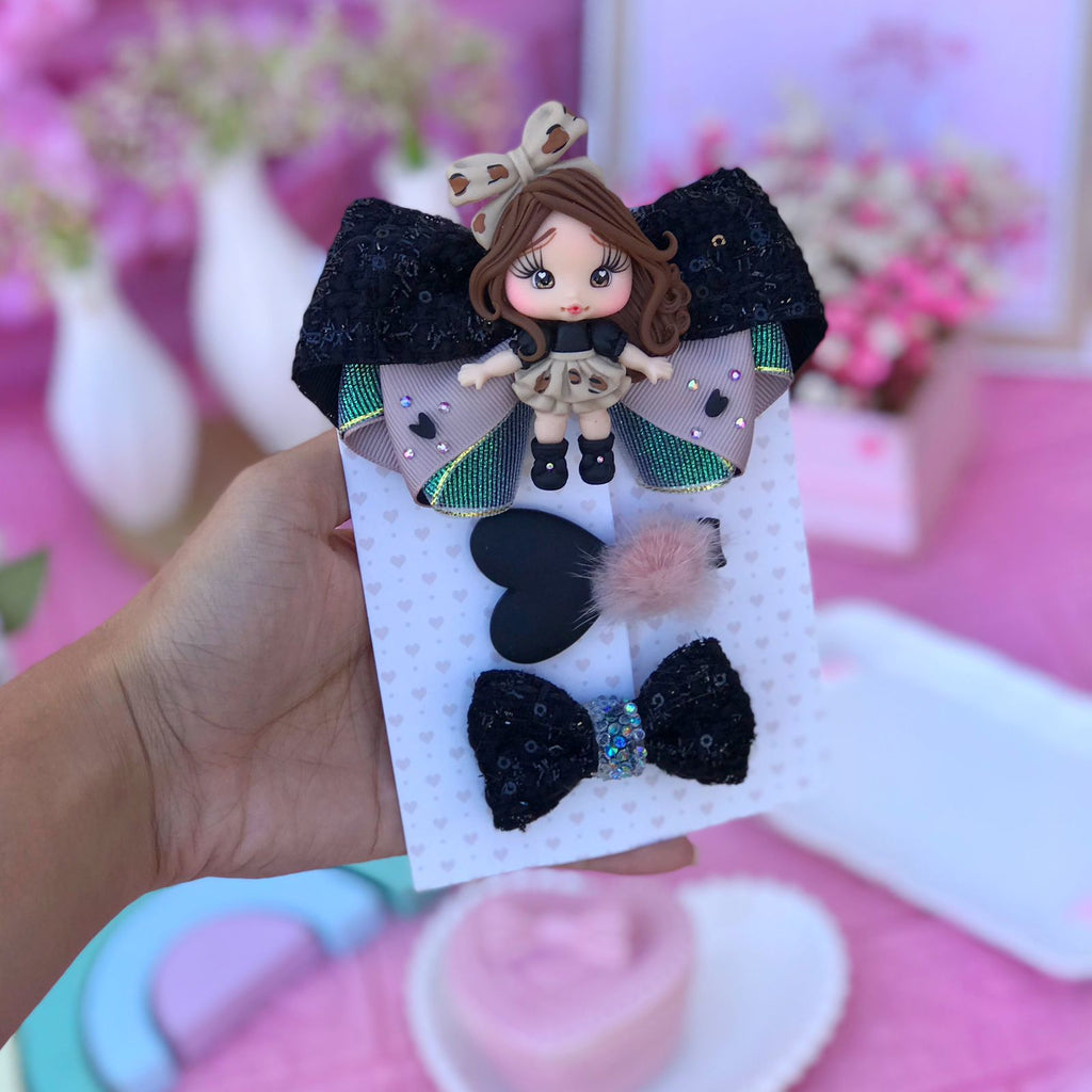 Leopard print hair bow set