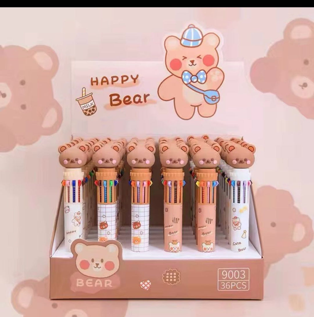 Cute bear 10 in 1 multicolor pen