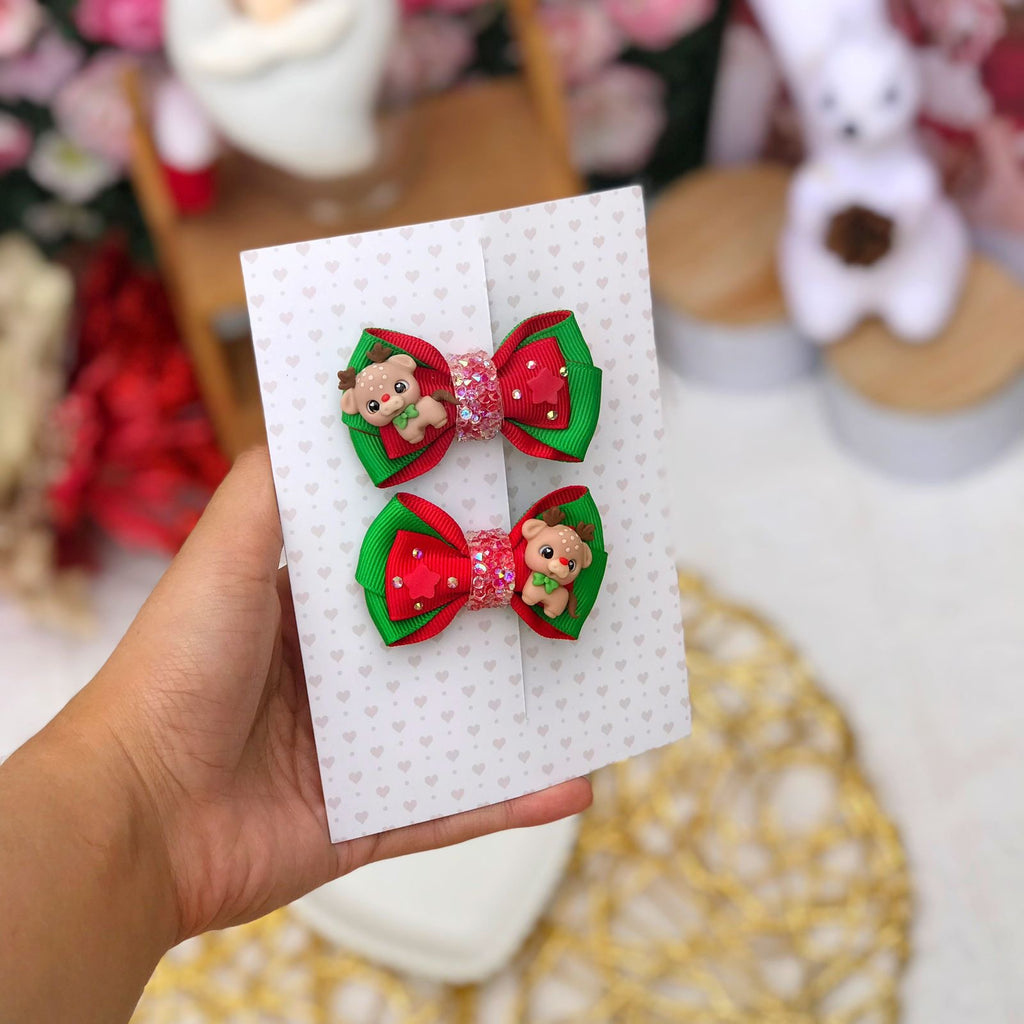 Red and grewn Christmas - Small Bow Set