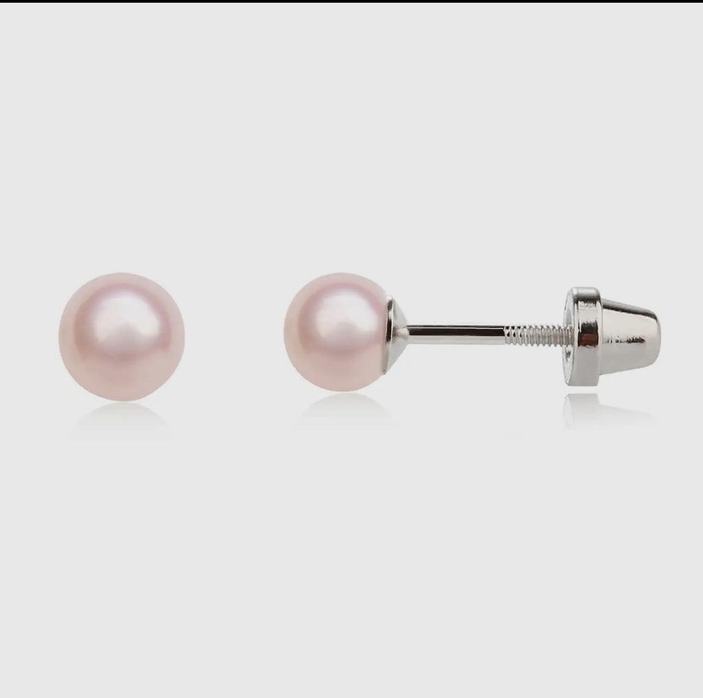 Kids Pink Pearl Earrings