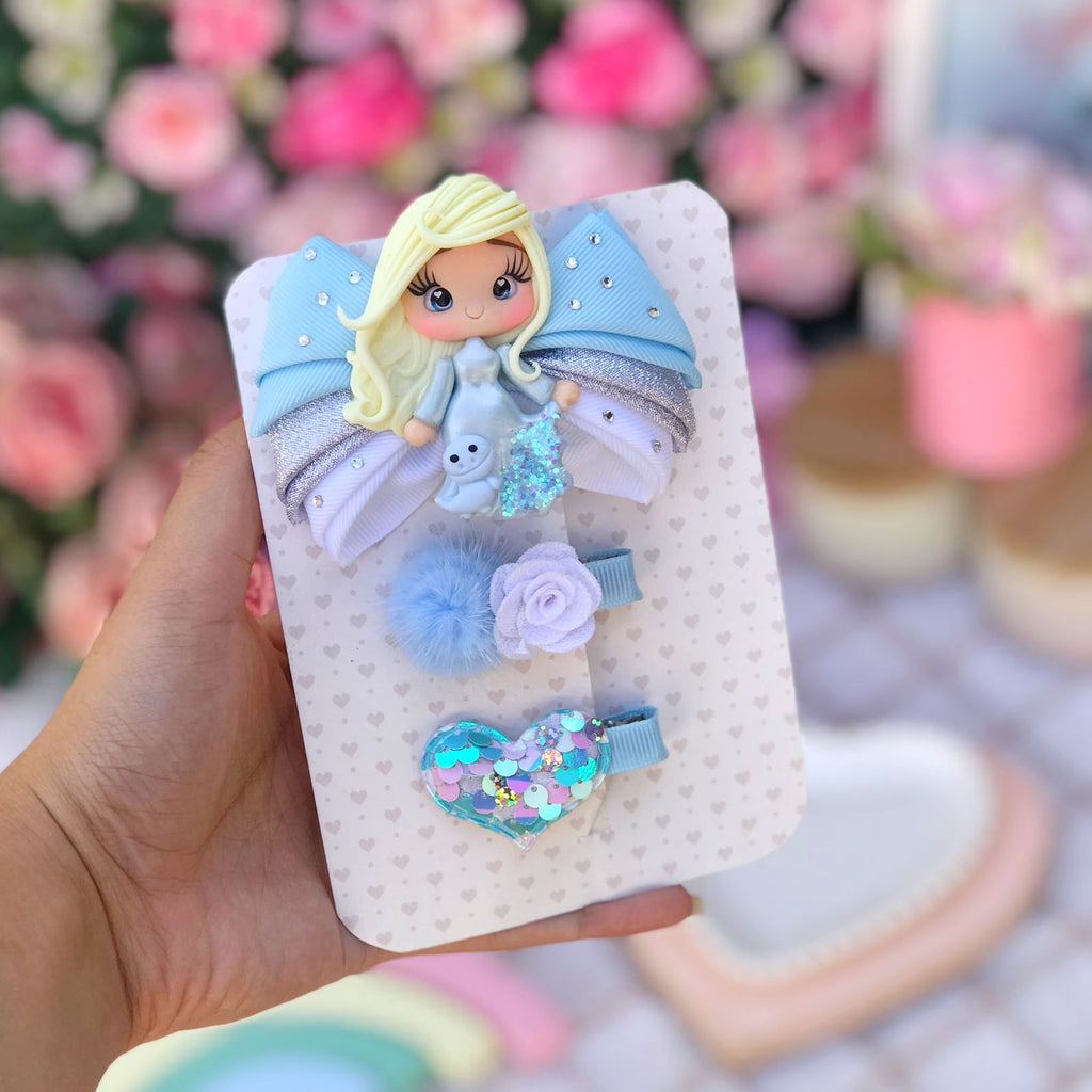 Elsa hair bow trio set