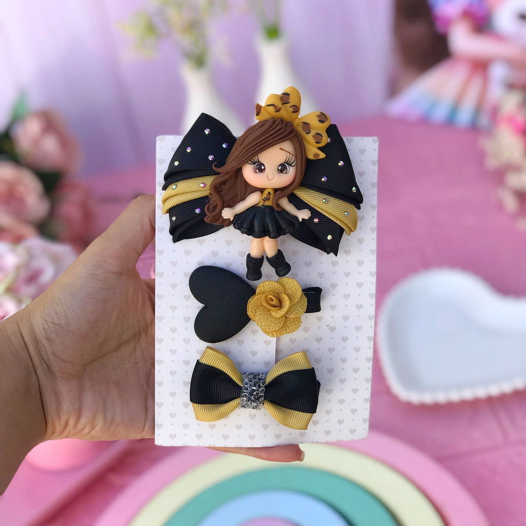 Leopard print hair bow set