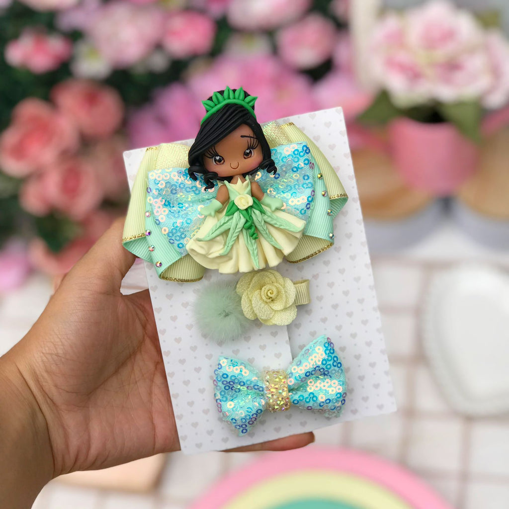 Tiana hair bow trio set